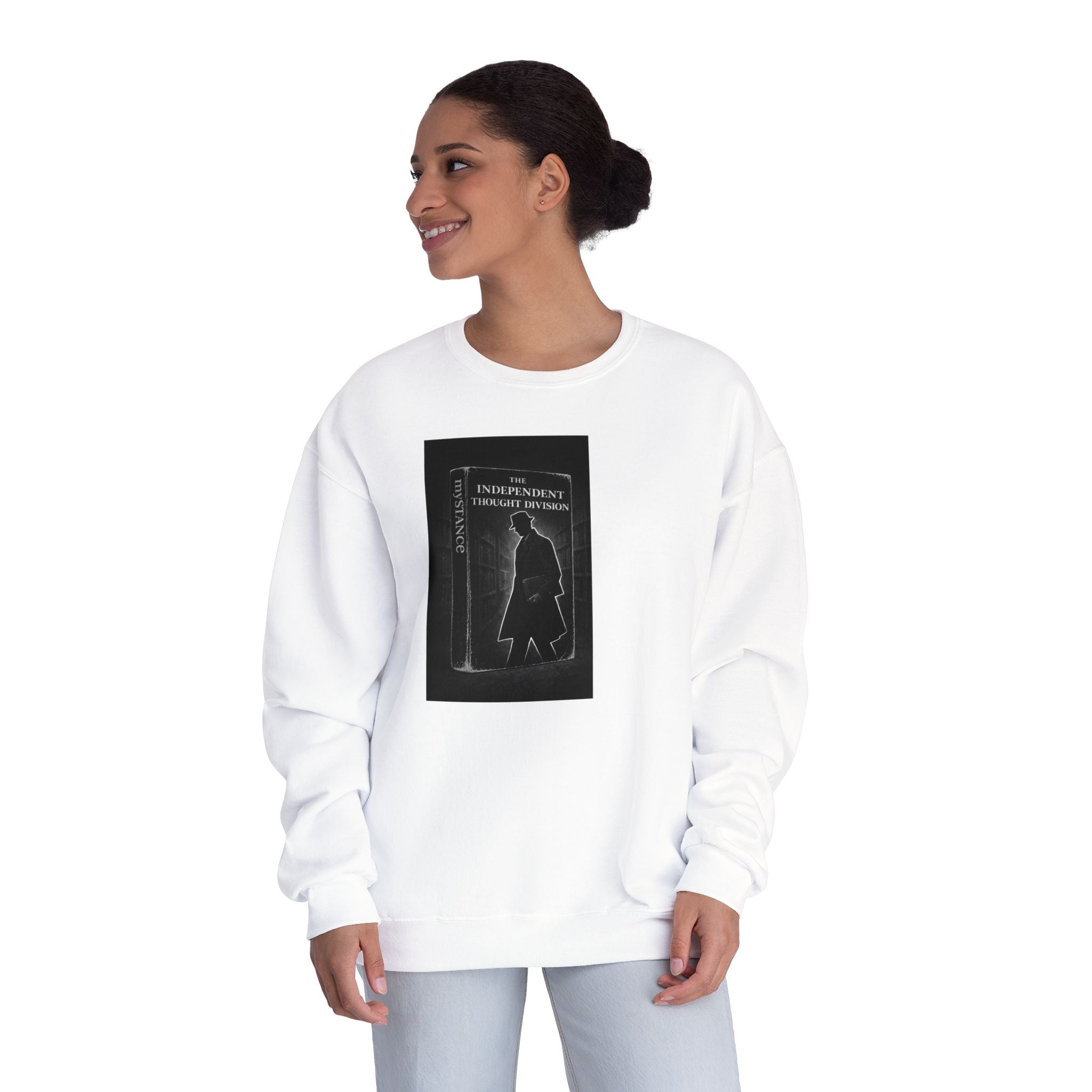 Mystery Noir Crewneck Sweatshirt — 'I Know Things' Silhouette Design