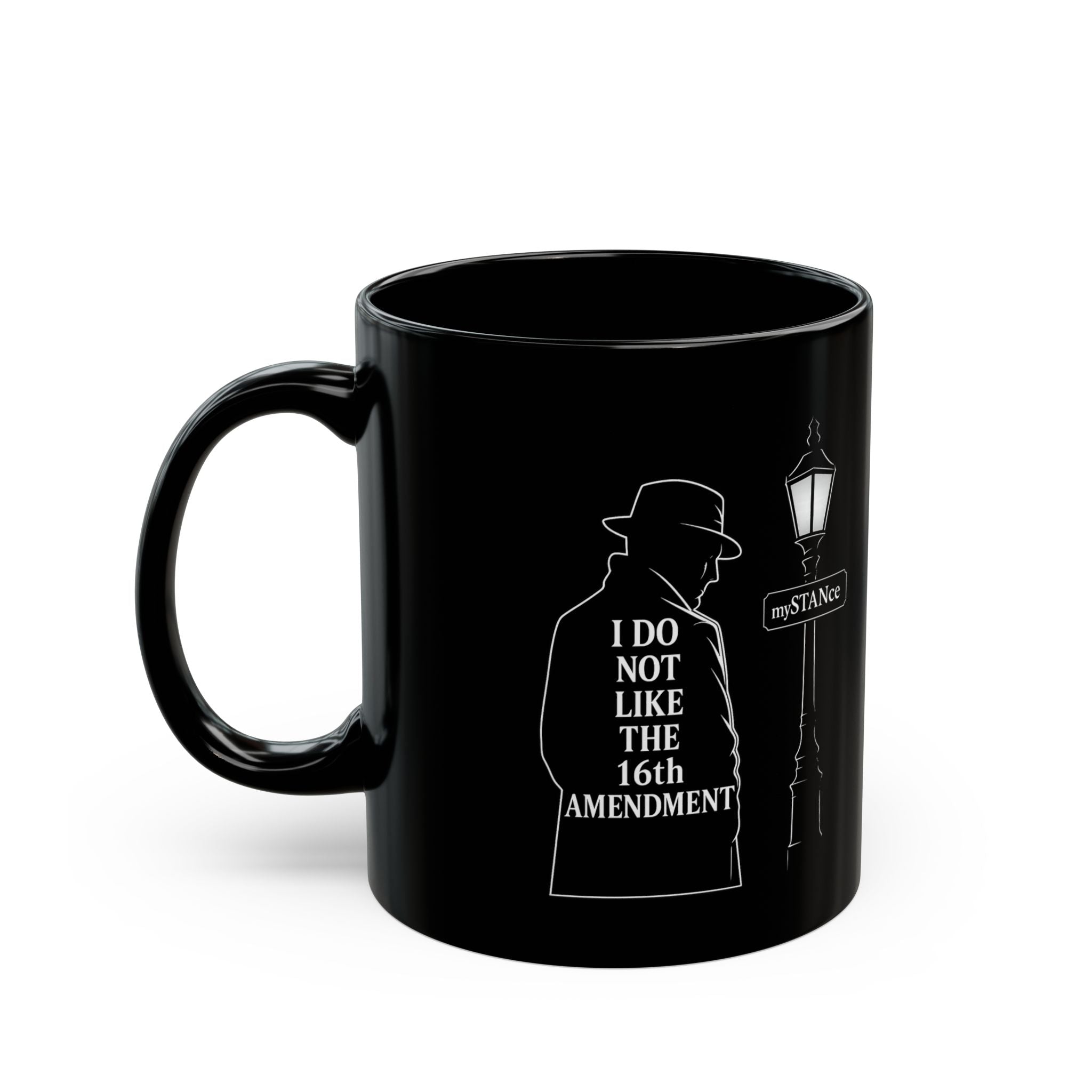 Anti-16th Amendment Black Mug — Silhouette Man Protest Coffee Mug (11oz & 15oz)